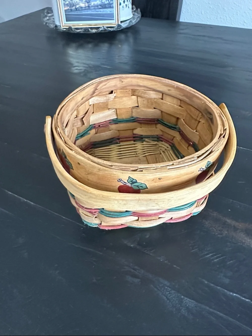 Handwoven Rustic Apple Accent Basket in Natural, Red & Green